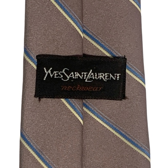 Vintage Yves Saint Laurent Striped Silk Blend Tie in Taupe - Picture 4 of 7